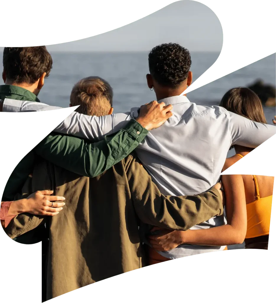 Group of friends looking at the beach